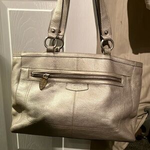 Coach Kristin Leather Tote F14684 Pewter Pebbled Leather Shoulder Bag